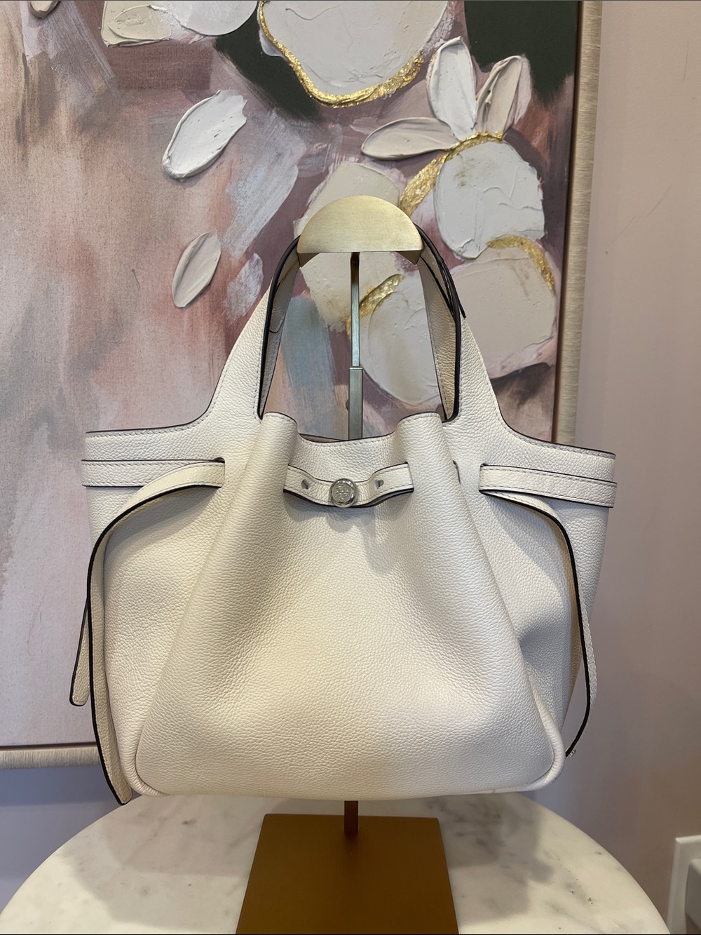 Tory Burch Light Cream Romy Leather Tote